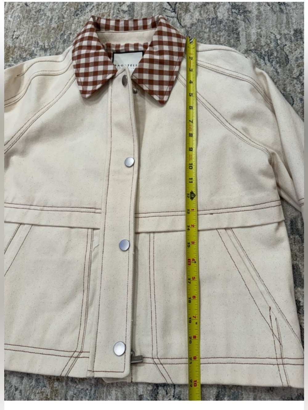 Bagatelle Cream Denim Farm Jacket with Gingham trim - Picture 8 of 11
